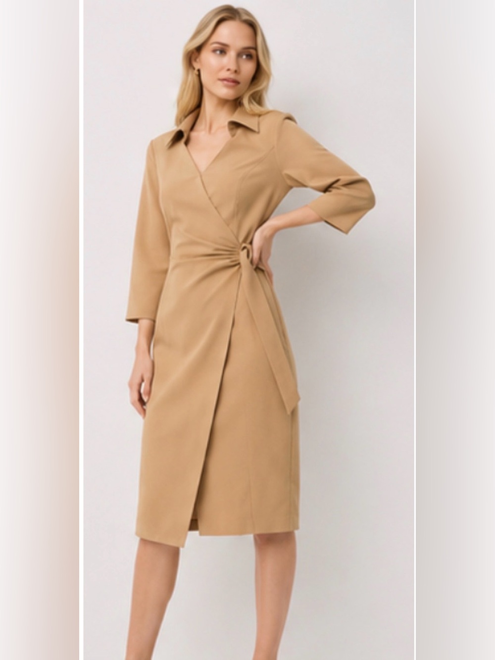 NEW WHITE HOUSE BLACK MARKET WHBM NUTSHELL TAN WRAP DRESS SZ 4